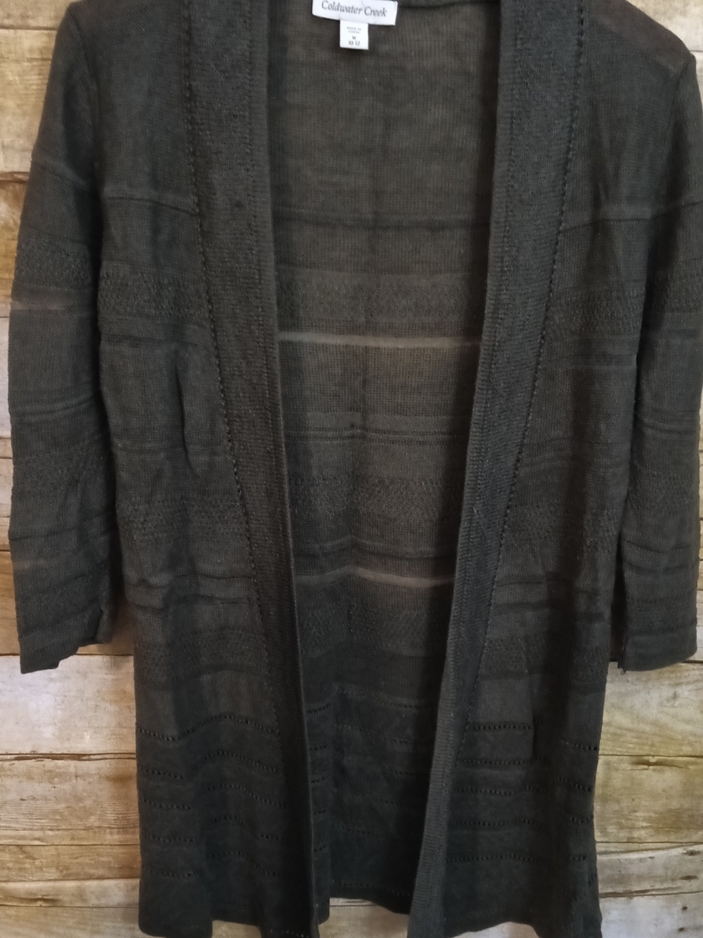 Coldwater Creek Olive Green Open-Front Knit Cardigan